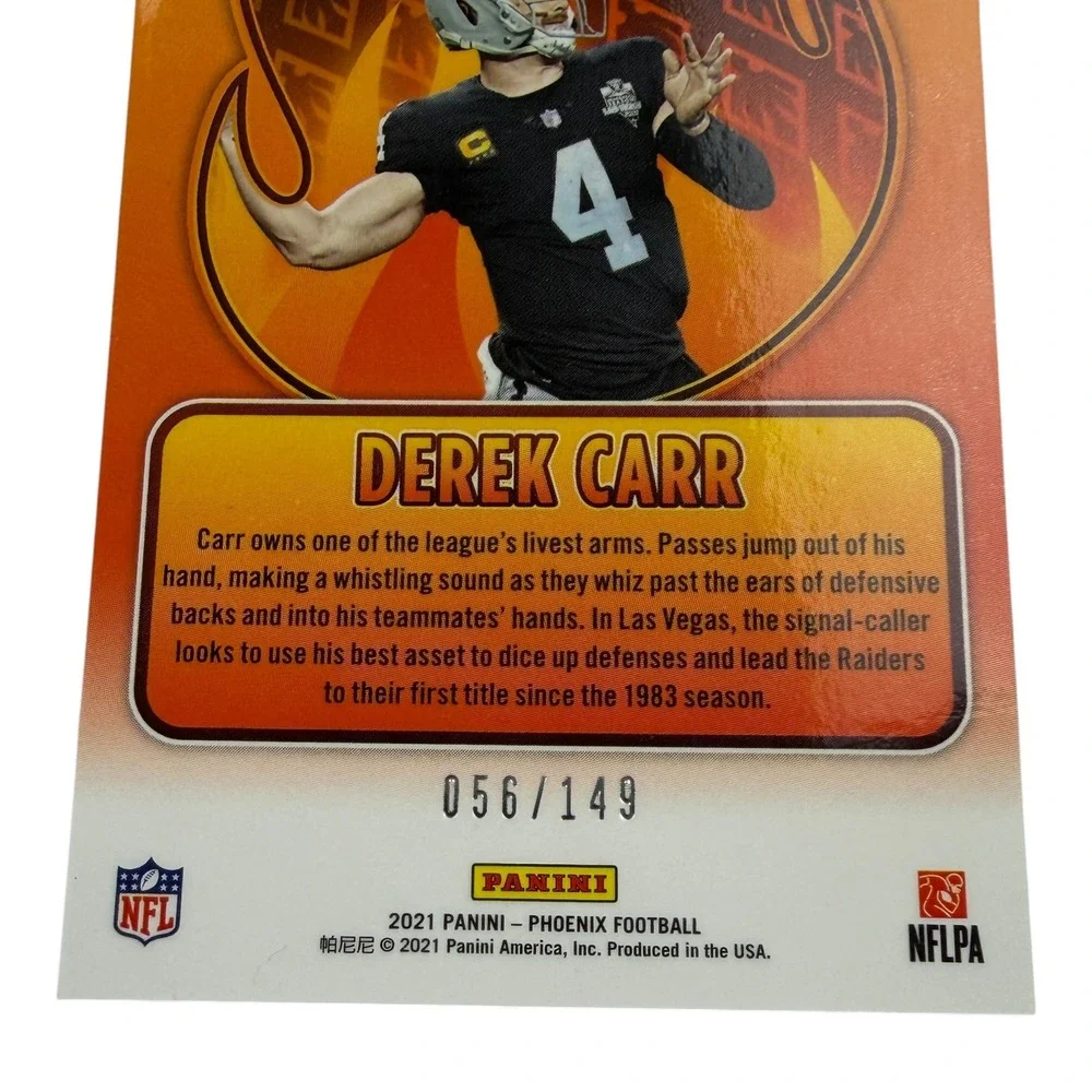 2021 Panini Phoenix Flame Throwers‎ Derek Carr Teal /149 Las Vegas Raiders FT-12